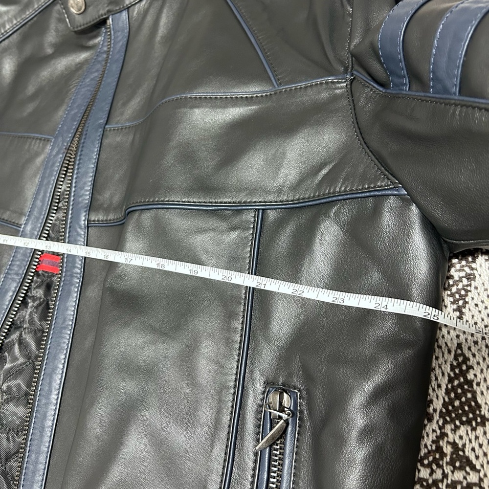 Men's Black Racer Leather Jacket - Picture 3 of 6